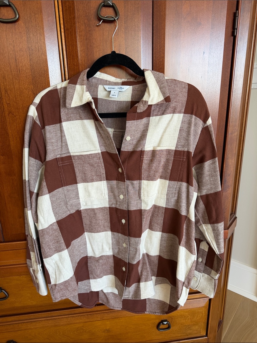 Old Navy Brown and Cream Buffalo Check Button-Down Shirt